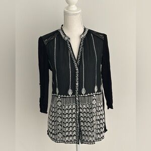 Anthropologie Black and White Embroidered Blouse